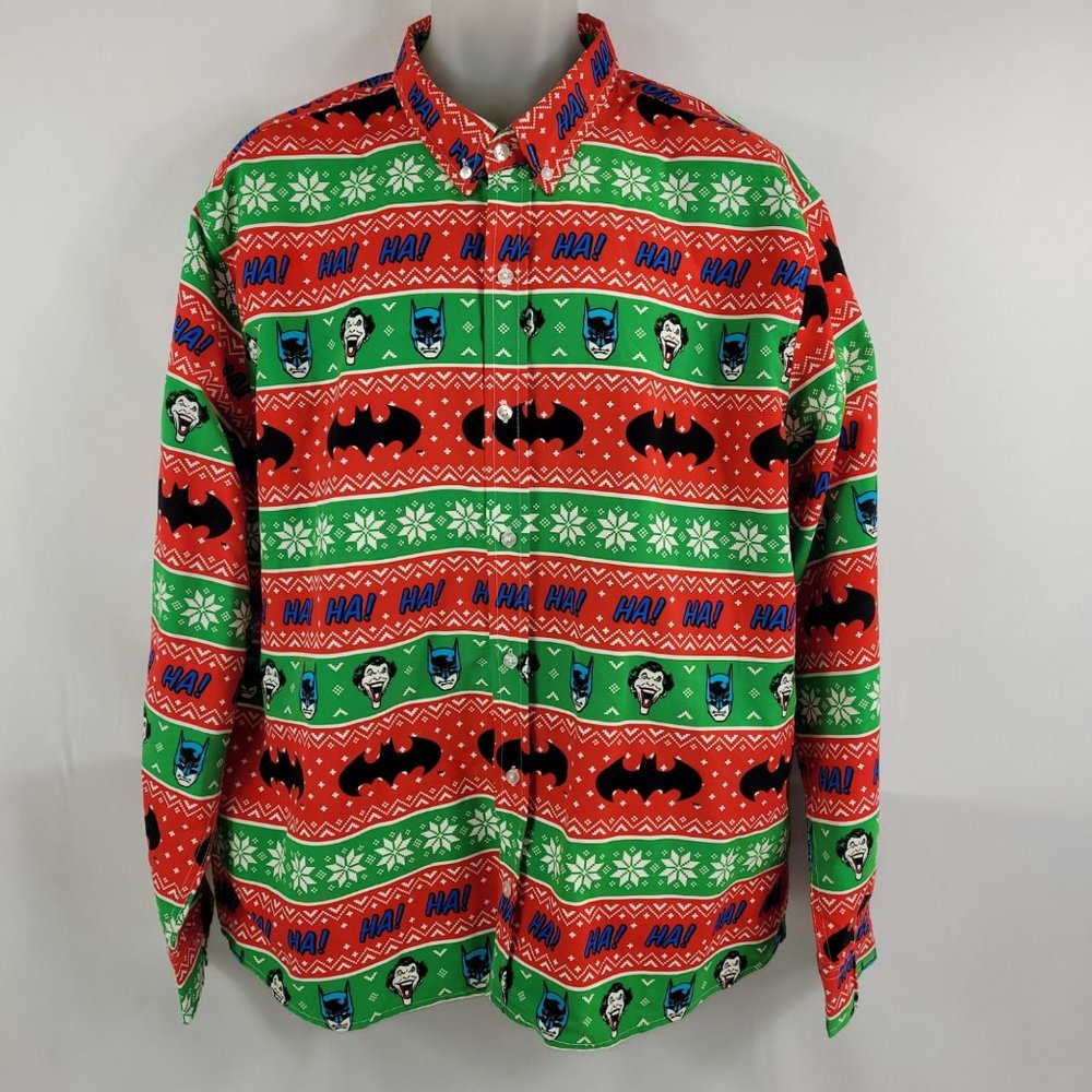 DC Batman & Joker Long Sleeve Button Down Dress Shirt Mad Engine Mens XL